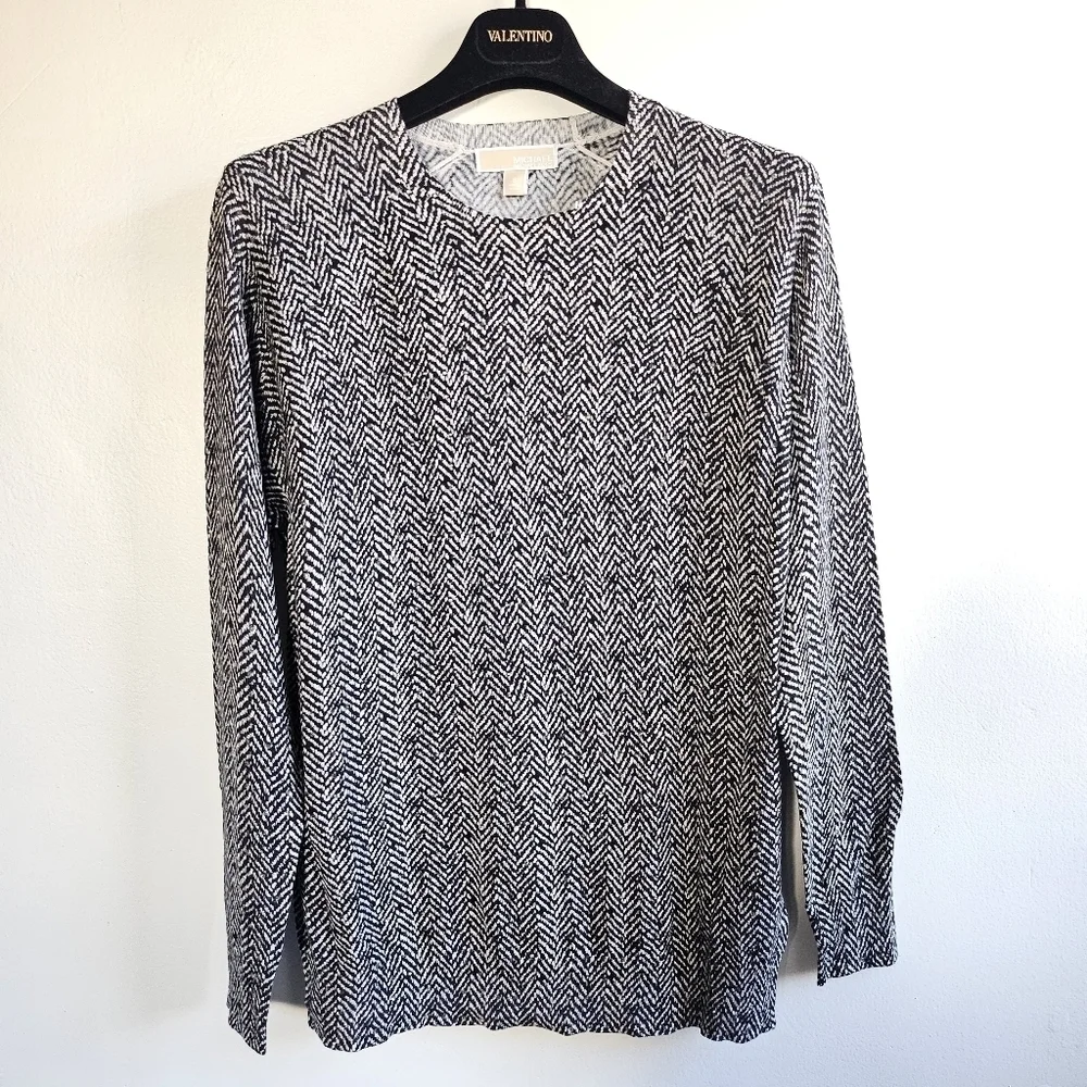 New Michael Kors Crystal Embellished Pullover Crewneck Black/White Sweater Small
